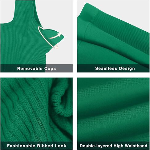 FeelinGirl Workout Sets for Women 2 Piece Outfits Seamless Ribbed Sport Bra High Waist Shorts Reg & Plus Size in Kuwait