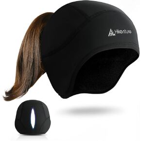 Hikenture Womens Skull Cap with Ponytail Hole,Winter Running Beanie Hat Cold Weather Thermal Cycling Helmet Liner with Fleece in Kuwait