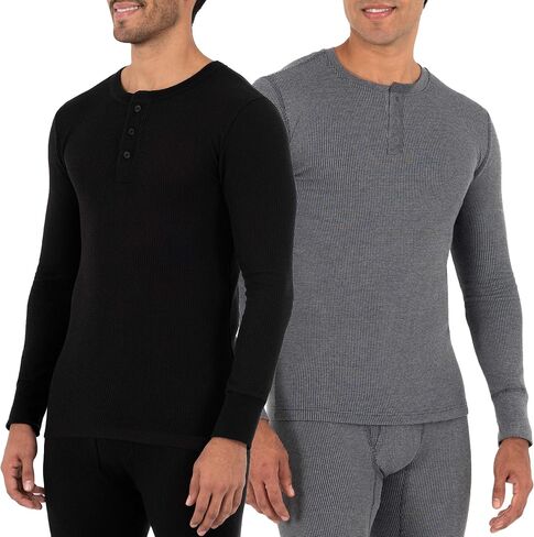 Fruit of the Loom Men's Recycled Waffle Thermal Underwear Henley Top (1 and 2 Packs) in Saudi Arabia