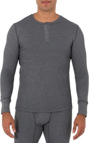 Fruit of the Loom Men's Recycled Waffle Thermal Underwear Henley Top (1 and 2 Packs) in Saudi Arabia