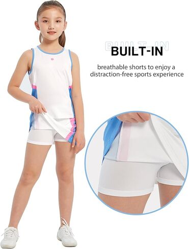 FitsT4 Girls Tennis Golf Dress Outfit Kids Tennis Skort and Tank مجموعة فستان رياضي نشط مع شورت in Kuwait