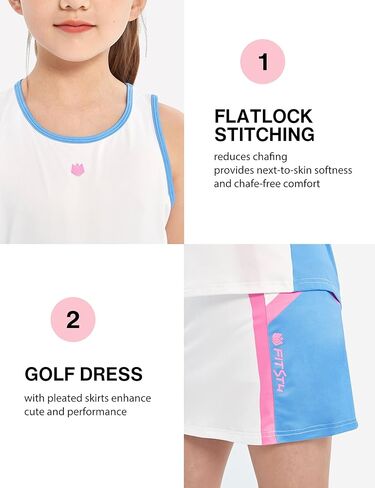 FitsT4 Girls Tennis Golf Dress Outfit Kids Tennis Skort and Tank مجموعة فستان رياضي نشط مع شورت in Kuwait