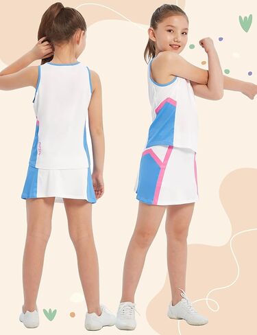 FitsT4 Girls Tennis Golf Dress Outfit Kids Tennis Skort and Tank مجموعة فستان رياضي نشط مع شورت in Kuwait