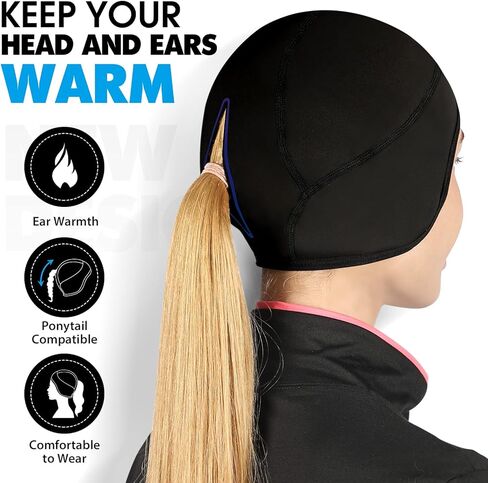 Hikenture Womens Skull Cap with Ponytail Hole,Winter Running Beanie Hat Cold Weather Thermal Cycling Helmet Liner with Fleece in Kuwait