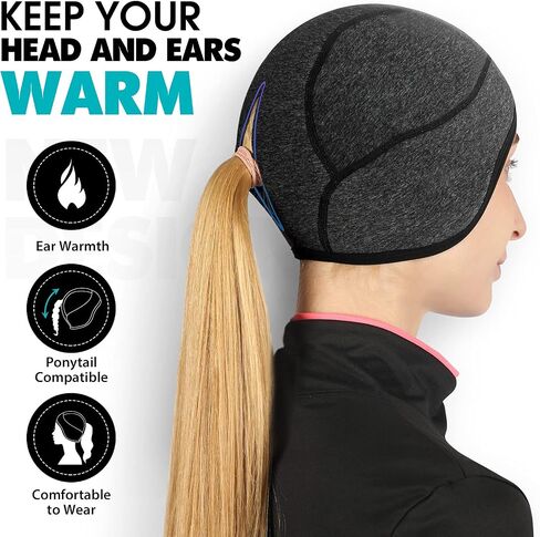 Hikenture Womens Skull Cap with Ponytail Hole,Winter Running Beanie Hat Cold Weather Thermal Cycling Helmet Liner with Fleece in Kuwait