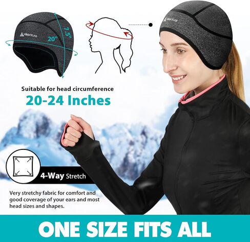 Hikenture Womens Skull Cap with Ponytail Hole,Winter Running Beanie Hat Cold Weather Thermal Cycling Helmet Liner with Fleece in Kuwait