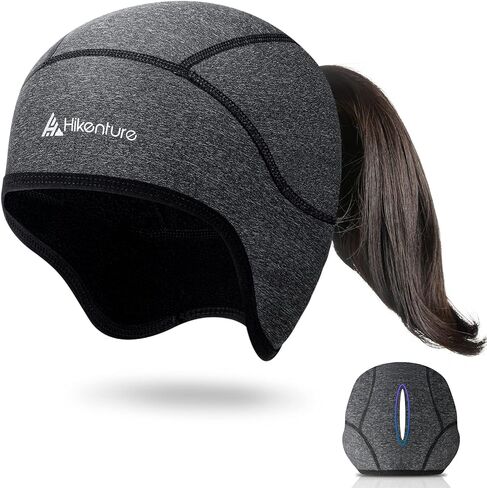 Hikenture Womens Skull Cap with Ponytail Hole,Winter Running Beanie Hat Cold Weather Thermal Cycling Helmet Liner with Fleece in Kuwait