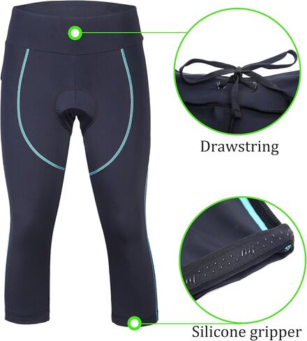 بنطلون نسائي لركوب الدراجات مبطن 3D ضيق مضغوط، سروال طويل لركوب الدراجات مع حزام عريض in Kuwait