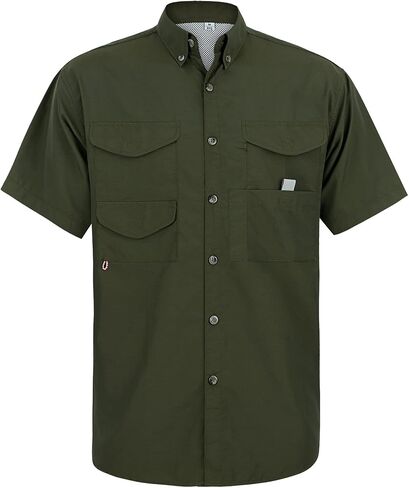 Alimens & Gentle Short Sleeve Fishing Shirt Wicking Fabric Sun Protection Casual Button Down Shirts in Kuwait