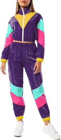 Yisfri Womens Color Block 2 Piece Windbreaker Outfits Long Sleeve Zip Front Crop Top Tracksuit Set in Kuwait