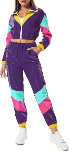 Yisfri Womens Color Block 2 Piece Windbreaker Outfits Long Sleeve Zip Front Crop Top Tracksuit Set in Kuwait