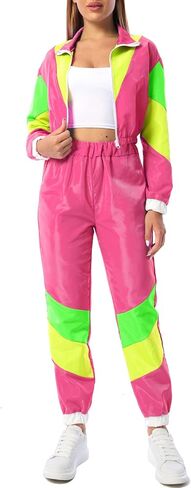 Yisfri Womens Color Block 2 Piece Windbreaker Outfits Long Sleeve Zip Front Crop Top Tracksuit Set in Kuwait