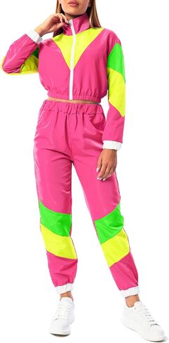 Yisfri Womens Color Block 2 Piece Windbreaker Outfits Long Sleeve Zip Front Crop Top Tracksuit Set in Kuwait