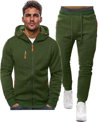 Hakjay Sweatsuits للرجال 2 قطعة هوديي الرجال الركض طقم رياضي عادية رياضية طويلة الأكمام الزي البلوز البدلة مجموعة in Kuwait