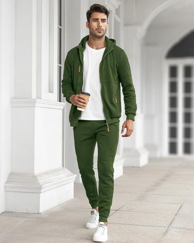 Hakjay Sweatsuits للرجال 2 قطعة هوديي الرجال الركض طقم رياضي عادية رياضية طويلة الأكمام الزي البلوز البدلة مجموعة in Kuwait