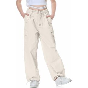 سروال Rolanko Parachute للفتيات Y2K بنطلون كارجو مع جيوب Harajuku Jogger Pants للأطفال من 4 إلى 14 سنة