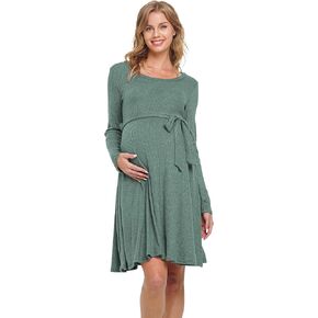 Women's Long Sleeve Round Neck Sweater Knit Rib Maternity Dress