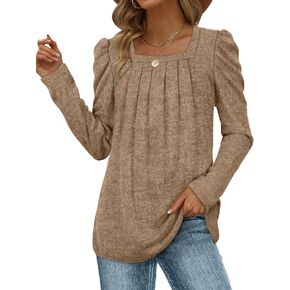 WEESO Womens Sweaters Lightweight Puff Sleeve Pleated Square Neck Tunic Shirts Loose Fit in Saudi Arabia