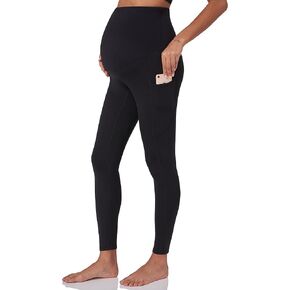 POSHDIVAH Women's Maternity Fleece Lined Leggings Over The Belly Pregnancy Winter Warm Yoga Workout Active Pants with Pockets