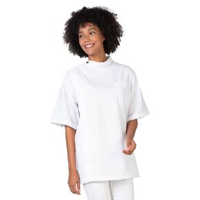 Betty Dain Classic Barber Jacket, Barber Design, Band Collar, Shoulder Snaps, Single Chest Pocket, Concealed Side Zipper Closure, Soft Cotton/Polyester Blend, Machine Washable, Black, Medium/Large in Kuwait