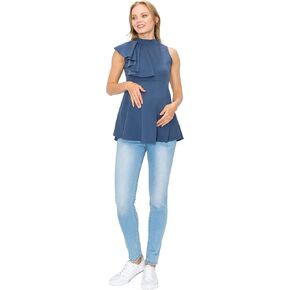 My Bump Maternity Cascading Side Ruffle Peplum Top/W Mock Neck(Made in USA) in Kuwait