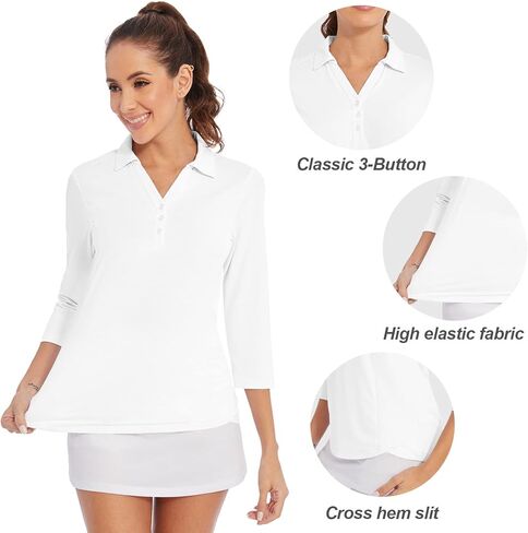 Women's Polo Shirt 3/4 Long Sleeve Golf Quick Dry T Shirts UPF 50+ Athletic Casual Work Shirts Tops for Women in Kuwait
