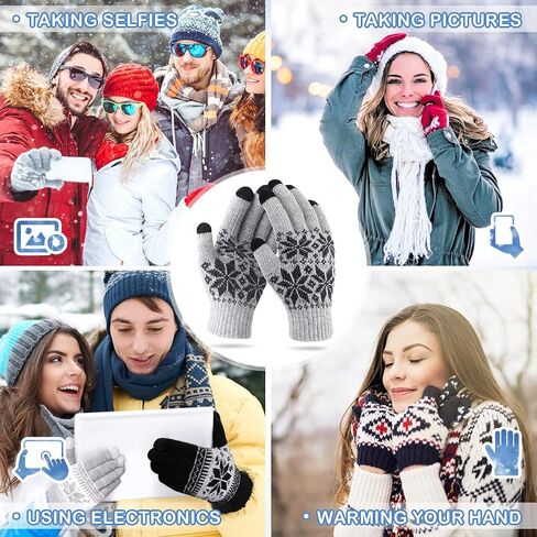 Winter Touch Screen Gloves HÖTER Snow Flower Printing Keep Warm for Women and Men in Saudi Arabia