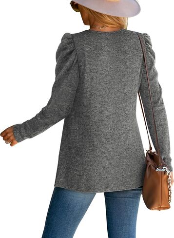 WEESO Womens Sweaters Lightweight Puff Sleeve Pleated Square Neck Tunic Shirts Loose Fit in Saudi Arabia