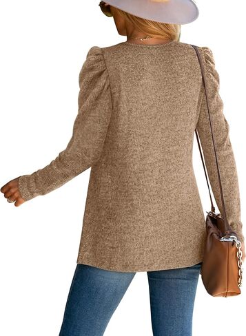 WEESO Womens Sweaters Lightweight Puff Sleeve Pleated Square Neck Tunic Shirts Loose Fit in Kuwait