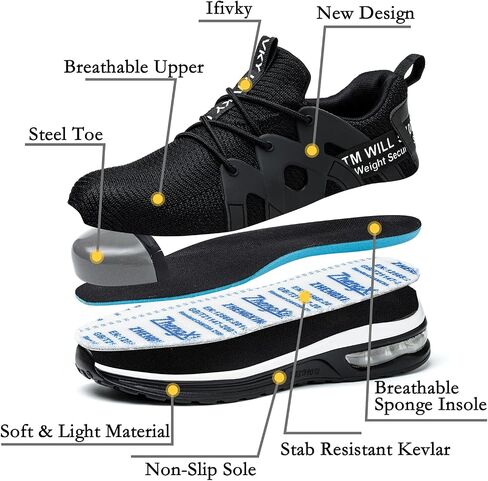 Ifivky Steel Toe Shoes for Women Lightweight Air Cushion Breathable Work Shoes Comfortable Puncture Proof Slip Resistant Safety Shoes Indestructible Composite Toe Sneakers Industrial Footwear in Saudi Arabia