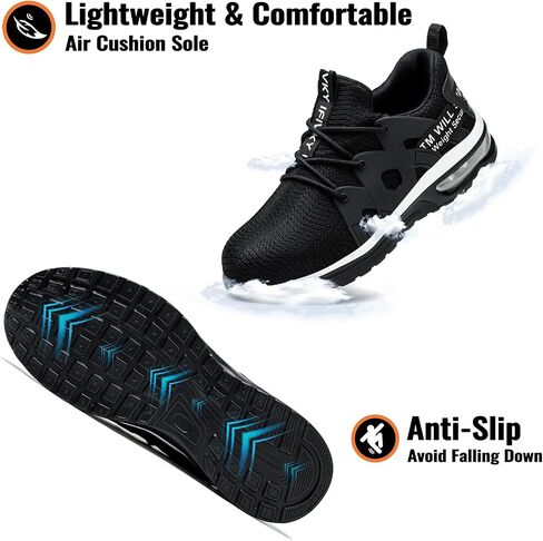 Ifivky Steel Toe Shoes for Women Lightweight Air Cushion Breathable Work Shoes Comfortable Puncture Proof Slip Resistant Safety Shoes Indestructible Composite Toe Sneakers Industrial Footwear in Saudi Arabia