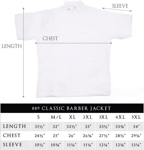 Betty Dain Classic Barber Jacket, Barber Design, Band Collar, Shoulder Snaps, Single Chest Pocket, Concealed Side Zipper Closure, Soft Cotton/Polyester Blend, Machine Washable, Black, Medium/Large in Kuwait