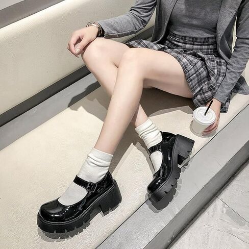 Caradise Womens Chunky Mary Jane Platform Shoes Patent Leather Uniform Dress Shoes in Saudi Arabia
