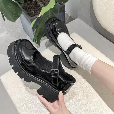 Caradise Womens Chunky Mary Jane Platform Shoes Patent Leather Uniform Dress Shoes in Saudi Arabia