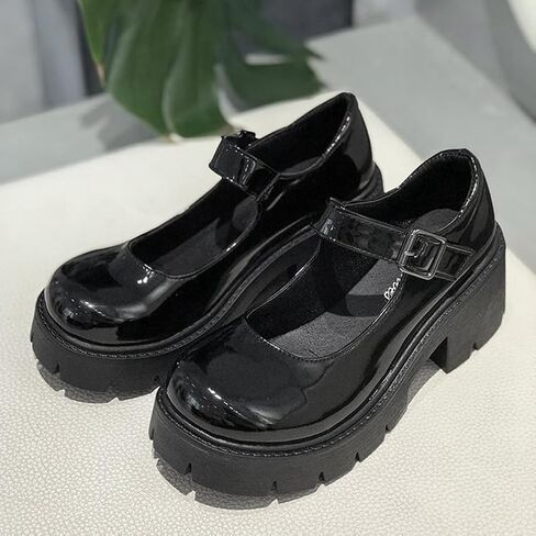 Caradise Womens Chunky Mary Jane Platform Shoes Patent Leather Uniform Dress Shoes in Saudi Arabia