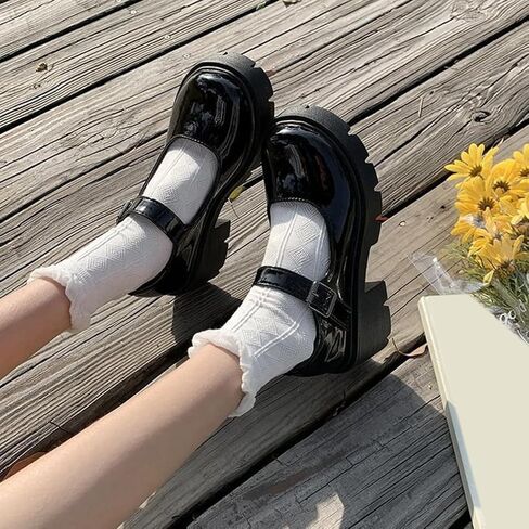 Caradise Womens Chunky Mary Jane Platform Shoes Patent Leather Uniform Dress Shoes in Saudi Arabia