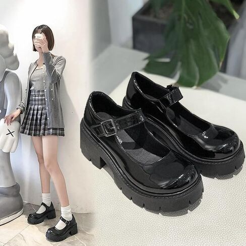 Caradise Womens Chunky Mary Jane Platform Shoes Patent Leather Uniform Dress Shoes in Saudi Arabia