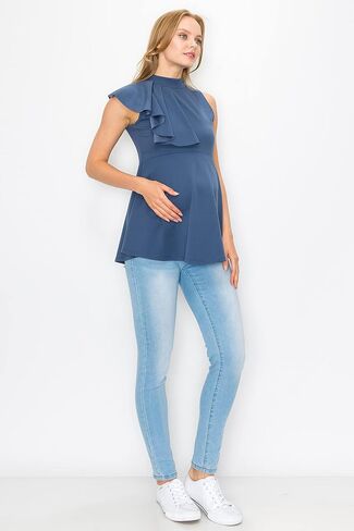 My Bump Maternity Cascading Side Ruffle Peplum Top/W Mock Neck(Made in USA) in Kuwait