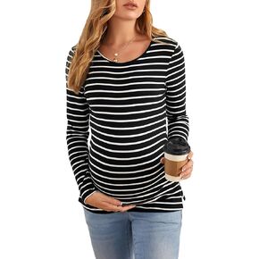 Floerns Women's Maternity Striped Print Long Sleeve Rib Knit Casual Tee Shirt in Saudi Arabia