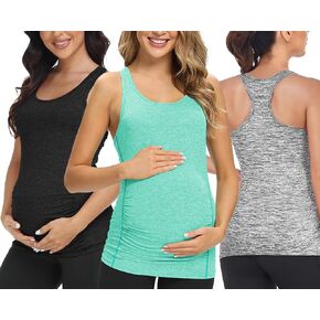 GLAMIX Women's Maternity Active Racerback Tank Top Sleeveless Workout Athletic Pregnancy Shirt in Saudi Arabia