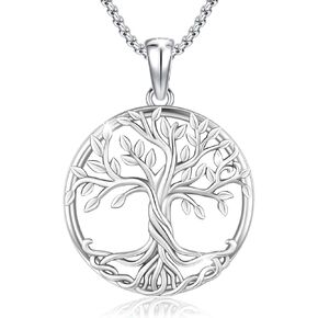 Tree of Life Necklace Tree of Life Pendant 925 Sterling Silver Abalone Shell Opal Malachite Turquoise Moonstone Crystal Necklace Celtic Knot Family Tree Jewelry for Men Women Fathers Day in Kuwait