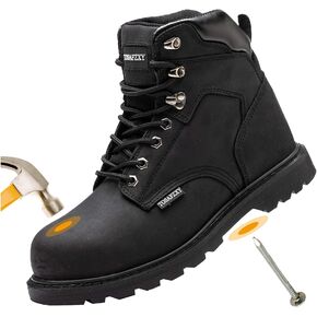Work Safety Boots for Men Durable Crazy-Horse Leather Indestructible Steel Toe Waterproof and Non-Slip Better Warmth Men Work Shoes