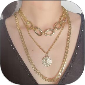 CSIYANJRY99 Chunky Gold Necklaces for Women,Multilayer Punk 80s Hip Hop Necklace,Layered Cuban Link Chain Statement Necklace in Kuwait