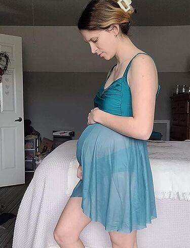 MOMOOD Maternity Two Pieces Swimsuit Maternity Tankini Top Set Mesh Swimdress with Low Waisted Triangle Bottom Bathing Suit in Kuwait