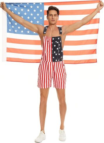 Zhangyan Denim Overalls with Printed American Flag Overalls with Bibs for Men and Women in Saudi Arabia