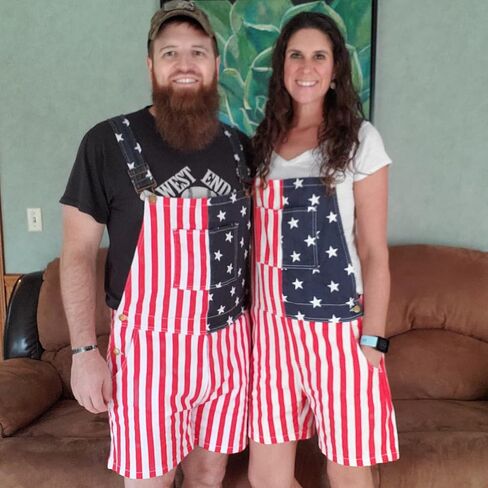 Zhangyan Denim Overalls with Printed American Flag Overalls with Bibs for Men and Women in Saudi Arabia
