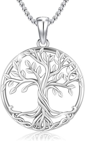 Tree of Life Necklace Tree of Life Pendant 925 Sterling Silver Abalone Shell Opal Malachite Turquoise Moonstone Crystal Necklace Celtic Knot Family Tree Jewelry for Men Women Fathers Day in Kuwait