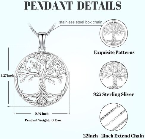 Tree of Life Necklace Tree of Life Pendant 925 Sterling Silver Abalone Shell Opal Malachite Turquoise Moonstone Crystal Necklace Celtic Knot Family Tree Jewelry for Men Women Fathers Day in Kuwait