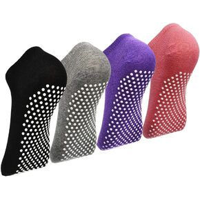 Pilates Ballet Barre Yoga Socks - Elutong 4 Pack Non Skid Slip Sticky Grippers Socks for Women