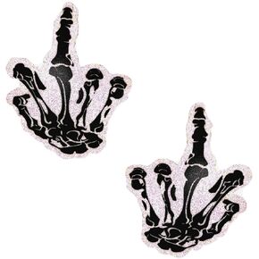 Neva Nude F You Skeleton Hand Nipztix Nipple Cover Pasties for Festivals, Raves & More, Medical Grade Adhesive, Made in USA